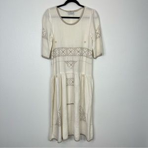 Vintage framm limited cottagecore embroidered midi dress coastal cowgirl neutral